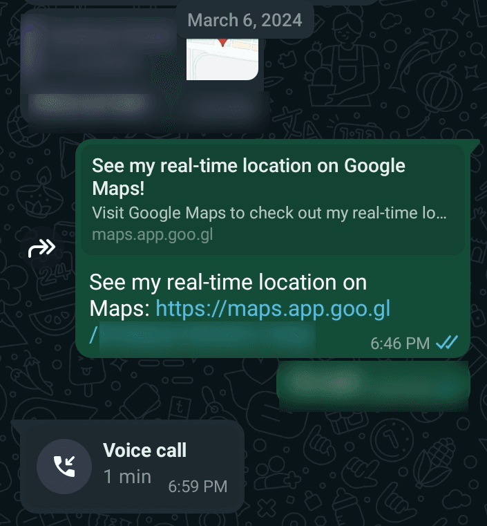 An example of a WhatsApp location message.
