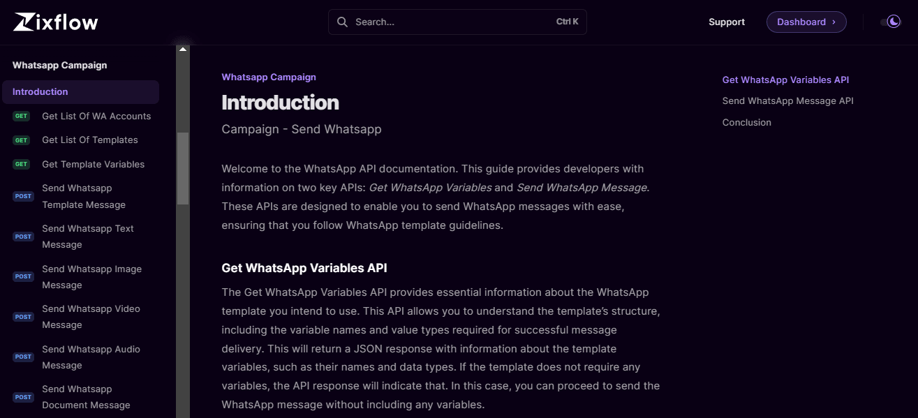 Zixflow’s WhatsApp API documentation for all your WhatsApp template needs.