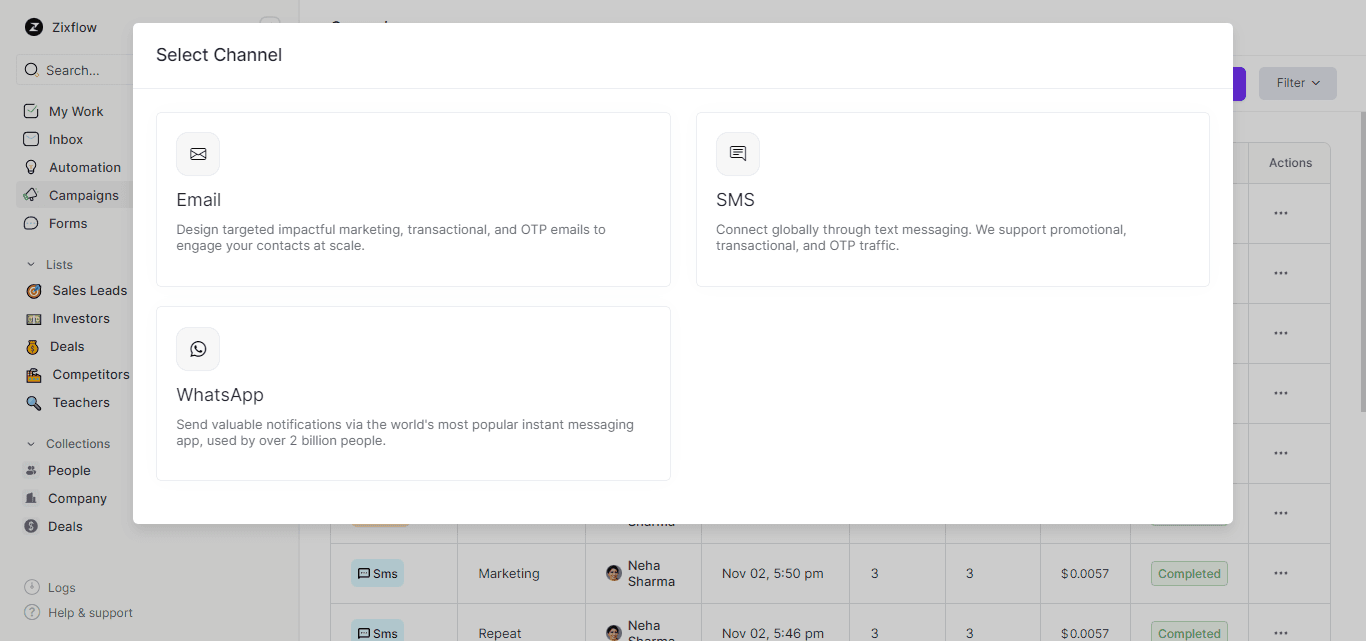Zixflow lets you run multi-channel campaigns to connect with your contacts.