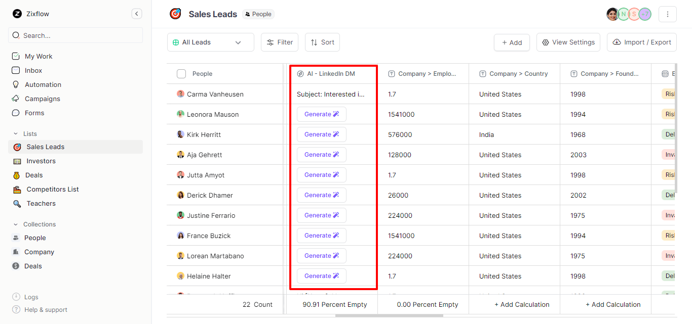 Zixflow’s custom AI fields to generate tailored icebreakers within minutes.