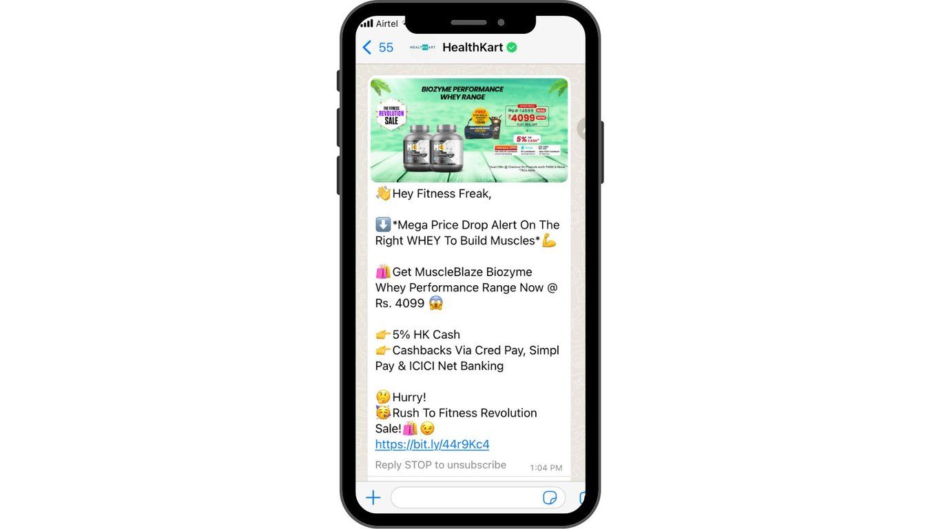Understand components of an advertising message with HealthKart.