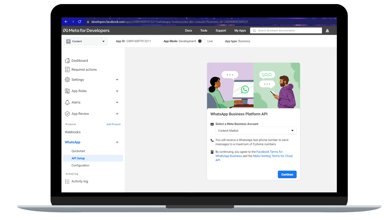 Select a Meta Business Account to manage WhatsApp Cloud API.