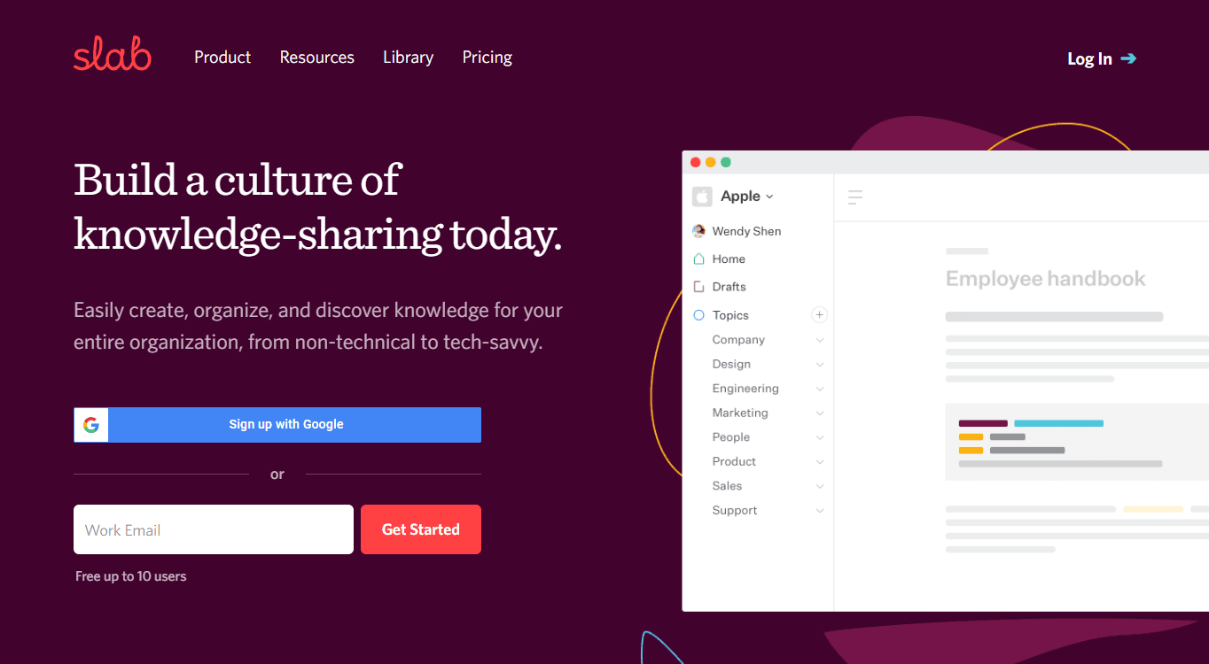 Slab, a knowledge sharing and management platform.