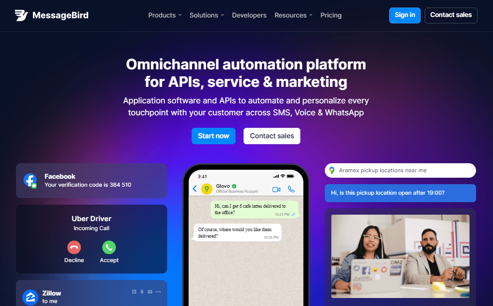 Homepage of MessageBird, the best alternative to Twilio.