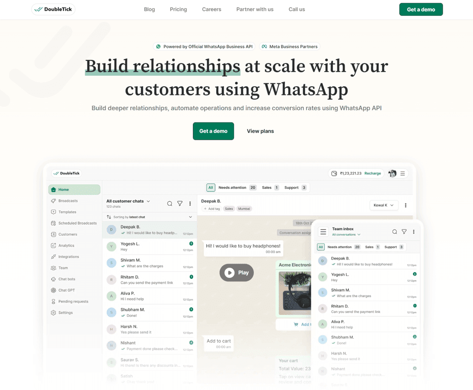 DoubleTick, a popular WhatsApp marketing platform and a good Wati alternative. 