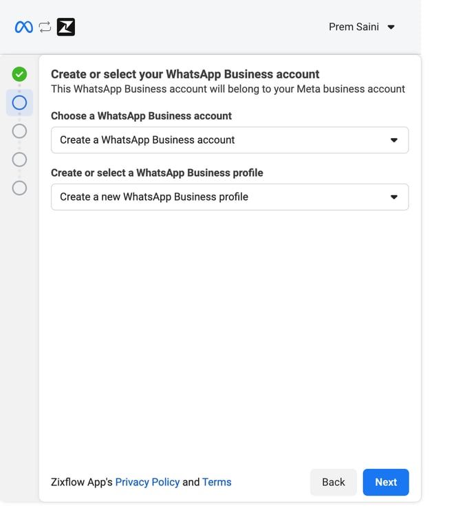 Choose your WhatsApp Business account.