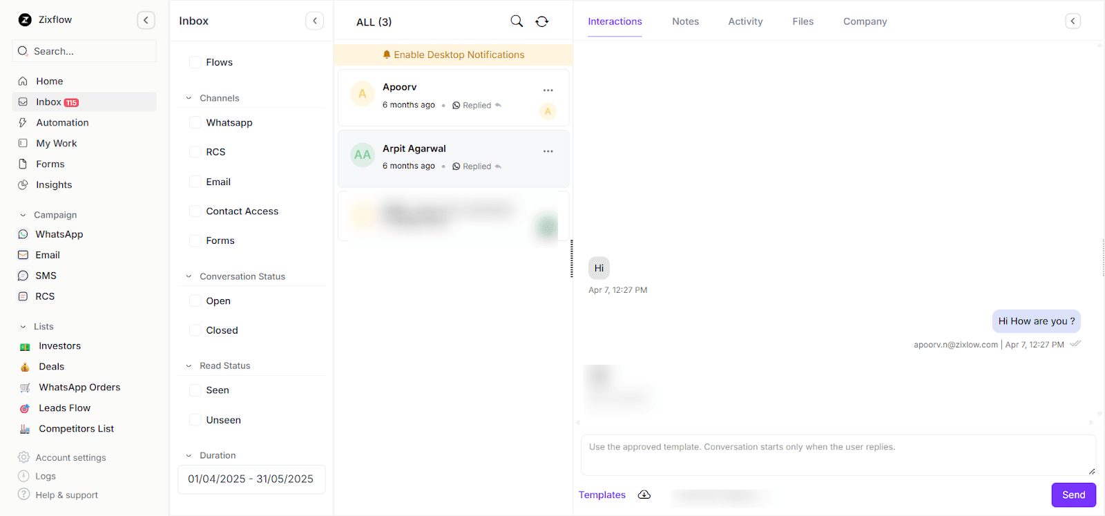 Zixflow centralized inbox with numerous filtering options.