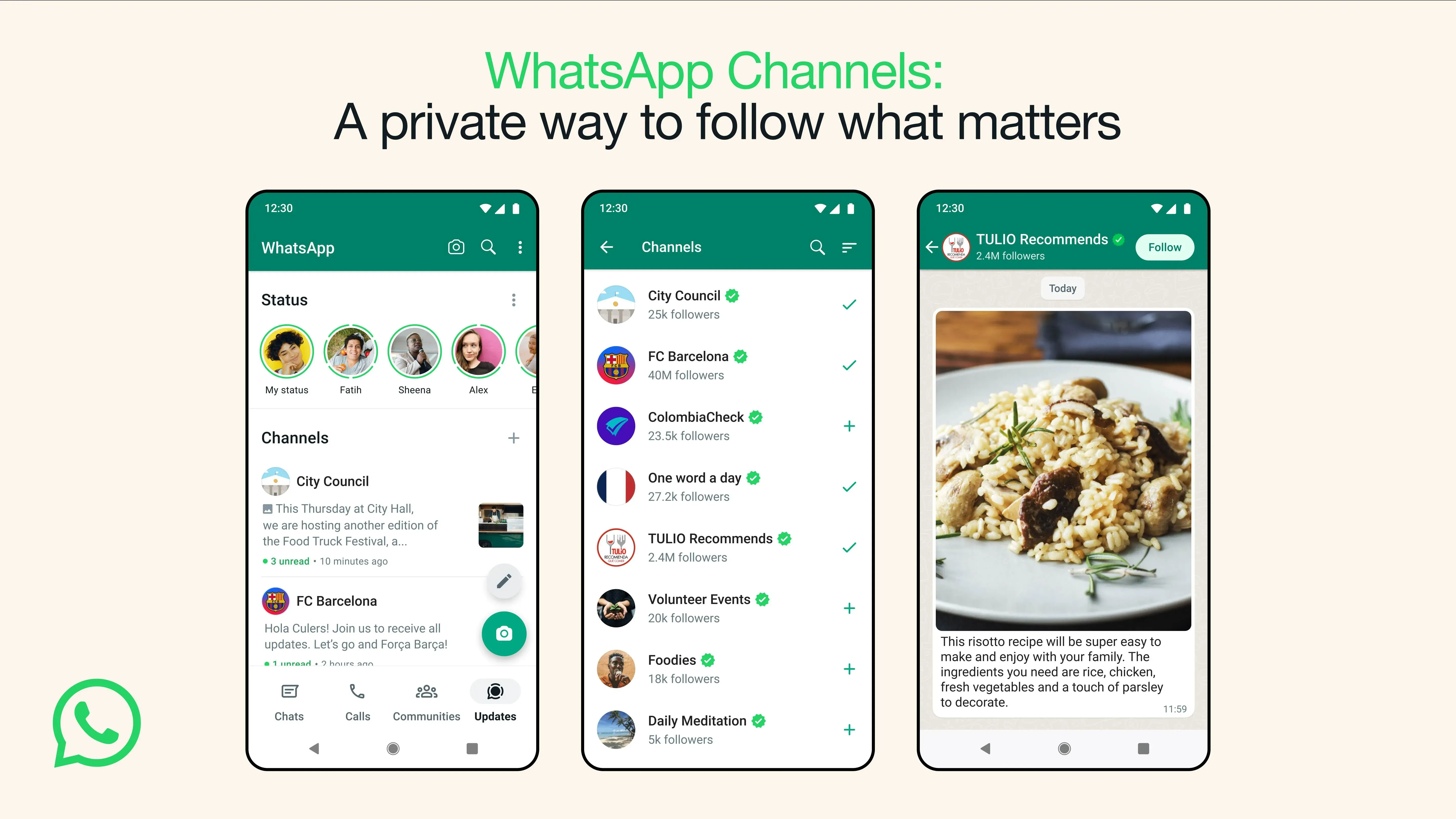 Examples of multiple WhatsApp Channels.